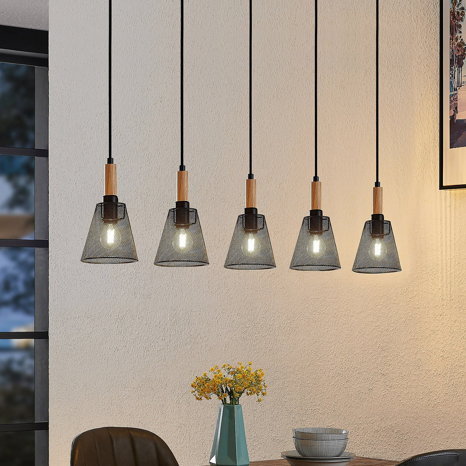 Lindby Layne Pendelleuchte Hängeleuchte Deckenlampe Korbschirme Fünfflammig B-Ware - 4251096592597