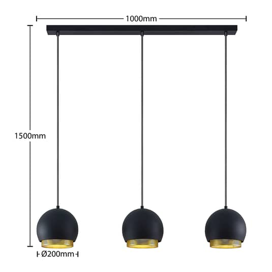 Lucande Sivanel Hängeleuchte Hängeleuchte Lampe Leuchte Dreiflammig Gold Schwarz B-Ware - 4251911726336