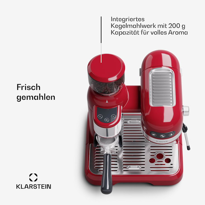 Klarstein Bella Café Kaffeemaschine Mühle Espressomaschine mit Mahlwerk Kaffee