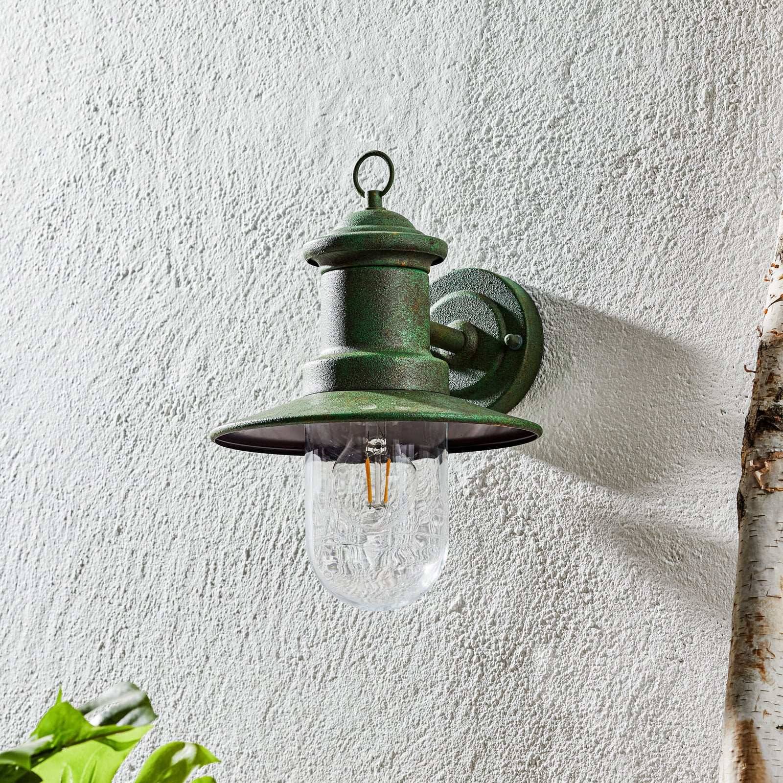 Außenwandleuchte Leonie vintage-grün Gartenleuchte IP44 dimmbar Stahl Glas 32cm - 9003090262588