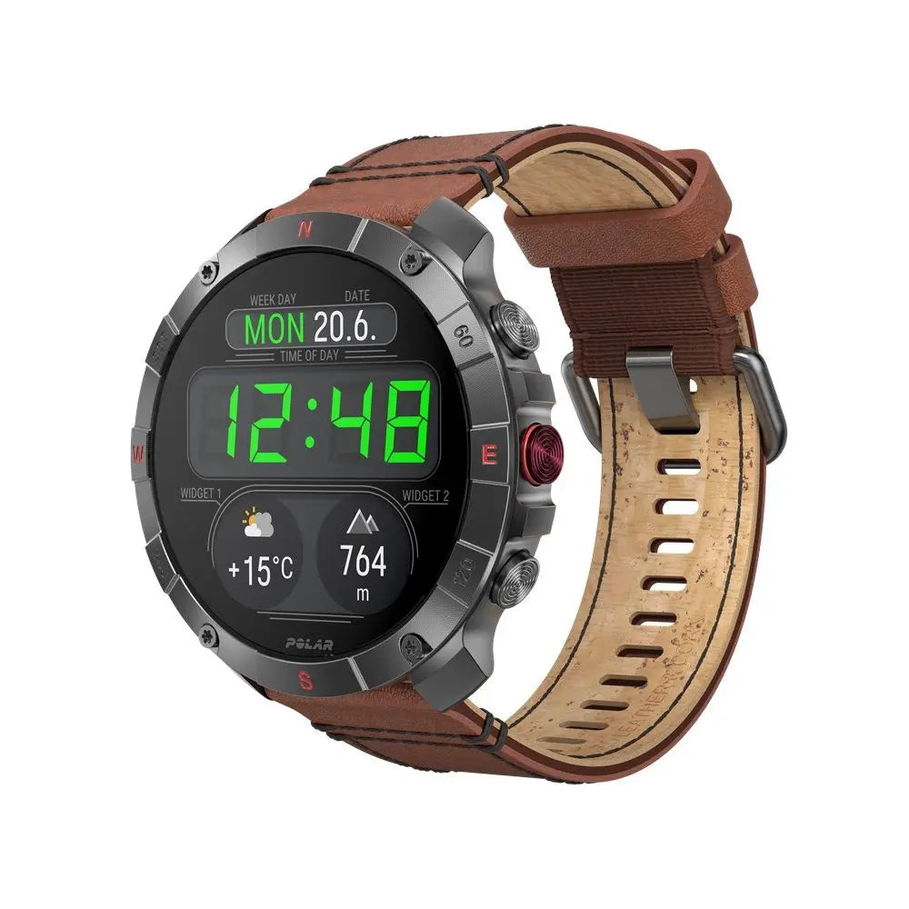 B-Ware Polar Smartwatch Grit X2 Pro Titan Lederarmband Silikonarmband Saphir Gr S M L - 725882065151