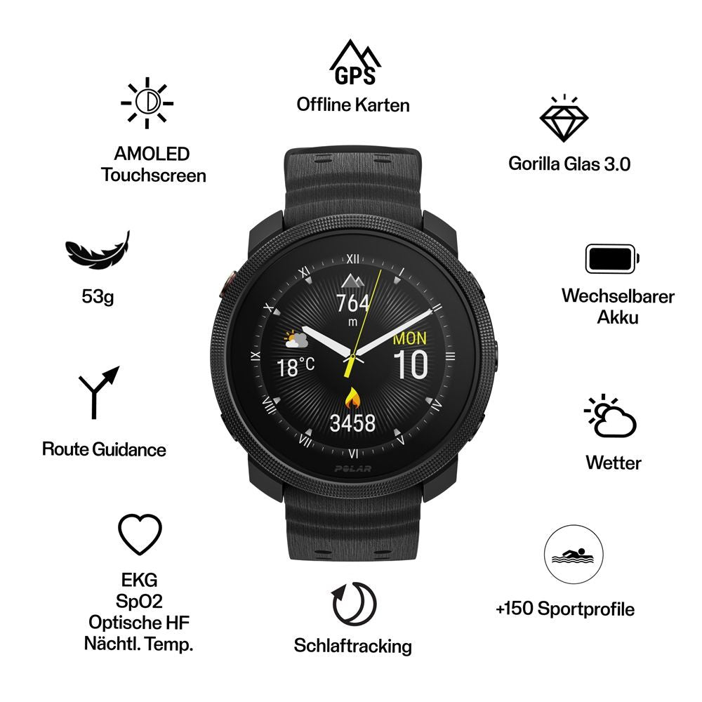 Polar Sportuhr Fitnessuhr Vantage M3 GPS Multisport Uhr Schwarz Akku Größe S 910 - 0725882066745