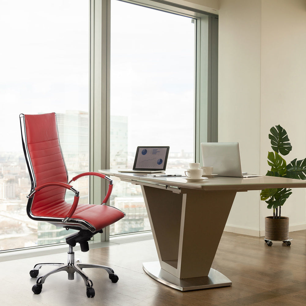 hjh OFFICE Bürostuhl Chefsessel Stuhl PARMA 20 Leder rot chrom SIEHE TEXT/FOTO - 4260182538555