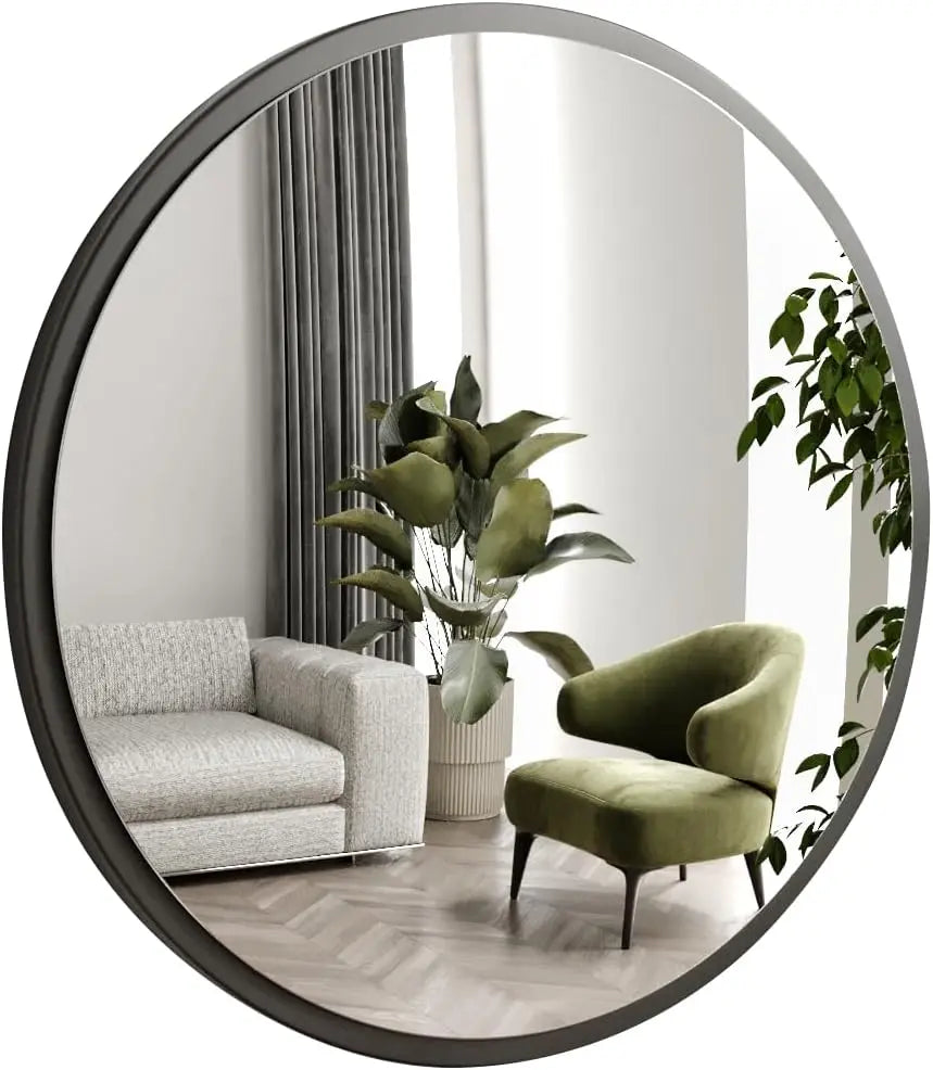 Gozos Spiegel Wandspiegel Obejo Spiegel Rund Montagematerial 47x47x3 Cm Schwarz B-Ware