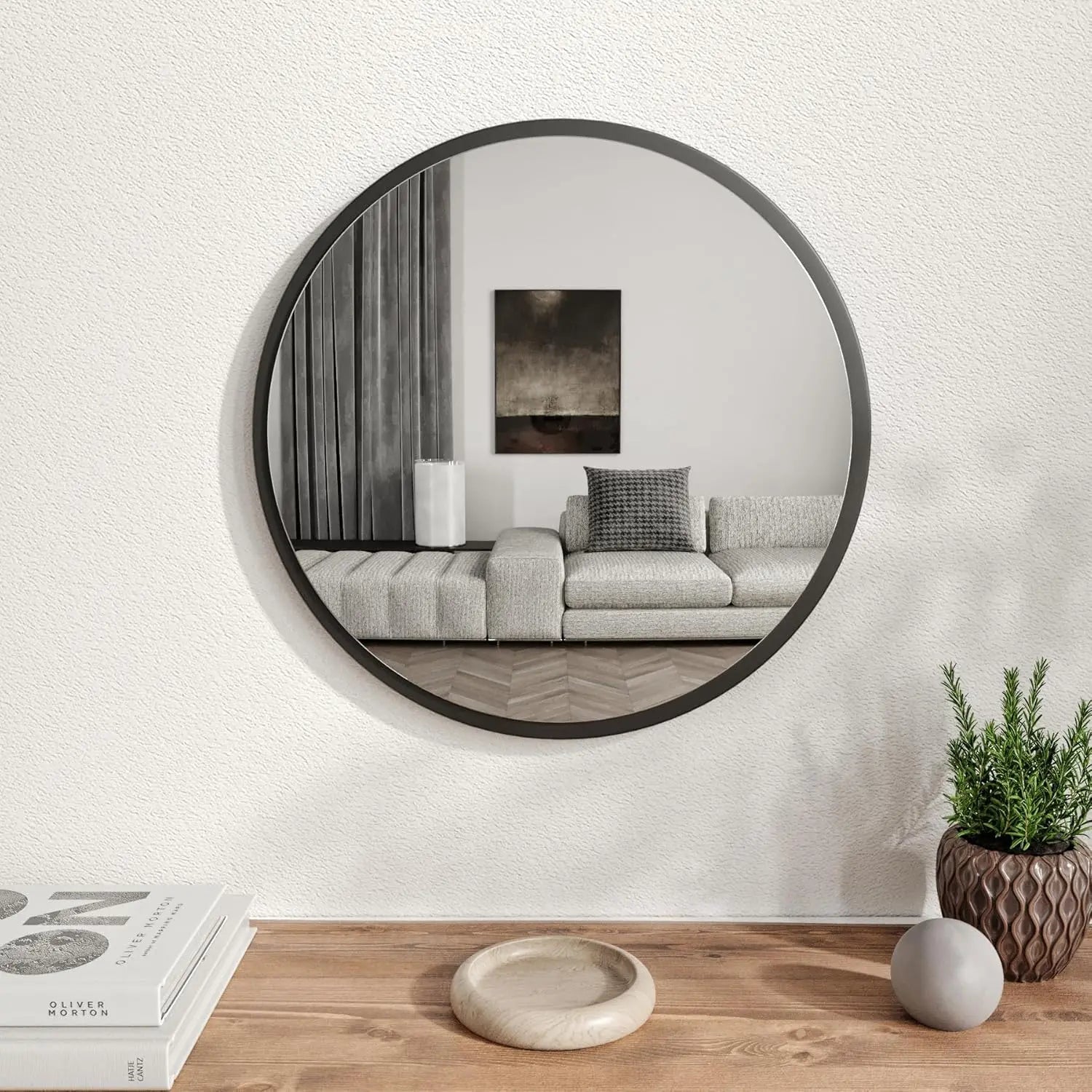 Gozos Spiegel Wandspiegel Obejo Spiegel Rund Montagematerial 47x47x3 Cm Schwarz B-Ware