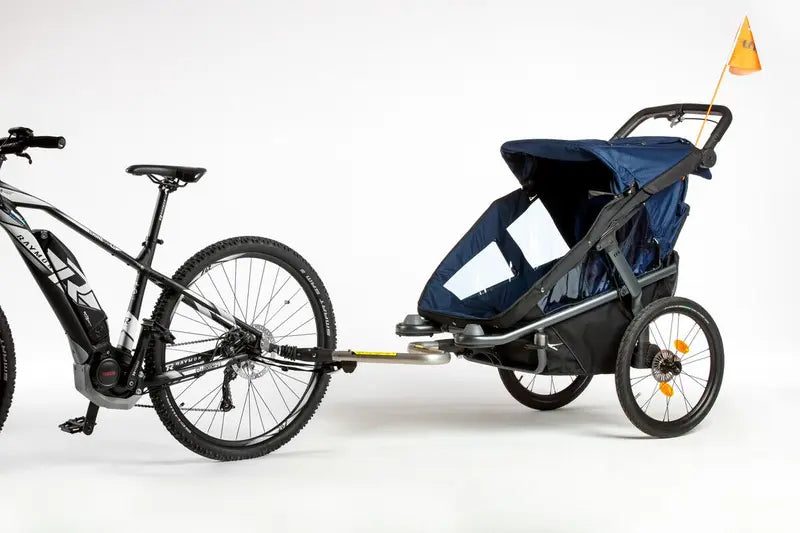 Tfk Fahrradanhänger Kinderwagen Velo 2 Kinder Transport Deichsel Marine Blau B-Ware