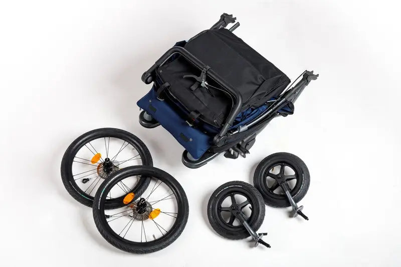 Tfk Fahrradanhänger Kinderwagen Velo 2 Kinder Transport Deichsel Marine Blau B-Ware