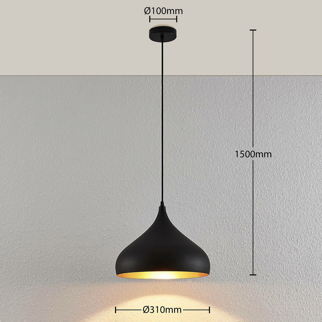 Lindby Aluminium-Pendelleuchte Ritana Hängeleuchte Deckenlampe E27 schwarz-gold