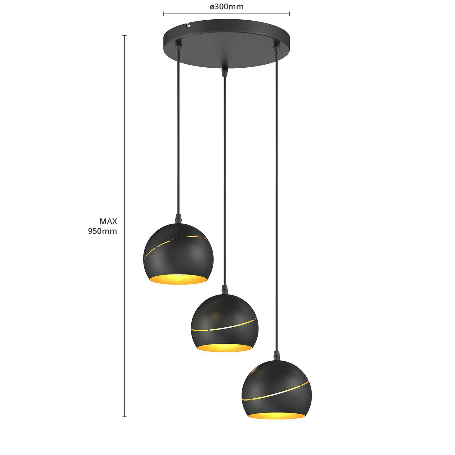Euluna Hängeleuchte Yoda Hängelampe Lampe Leuchte Dreiflammig E27 Schwarz Gold B-Ware - 5901780520823