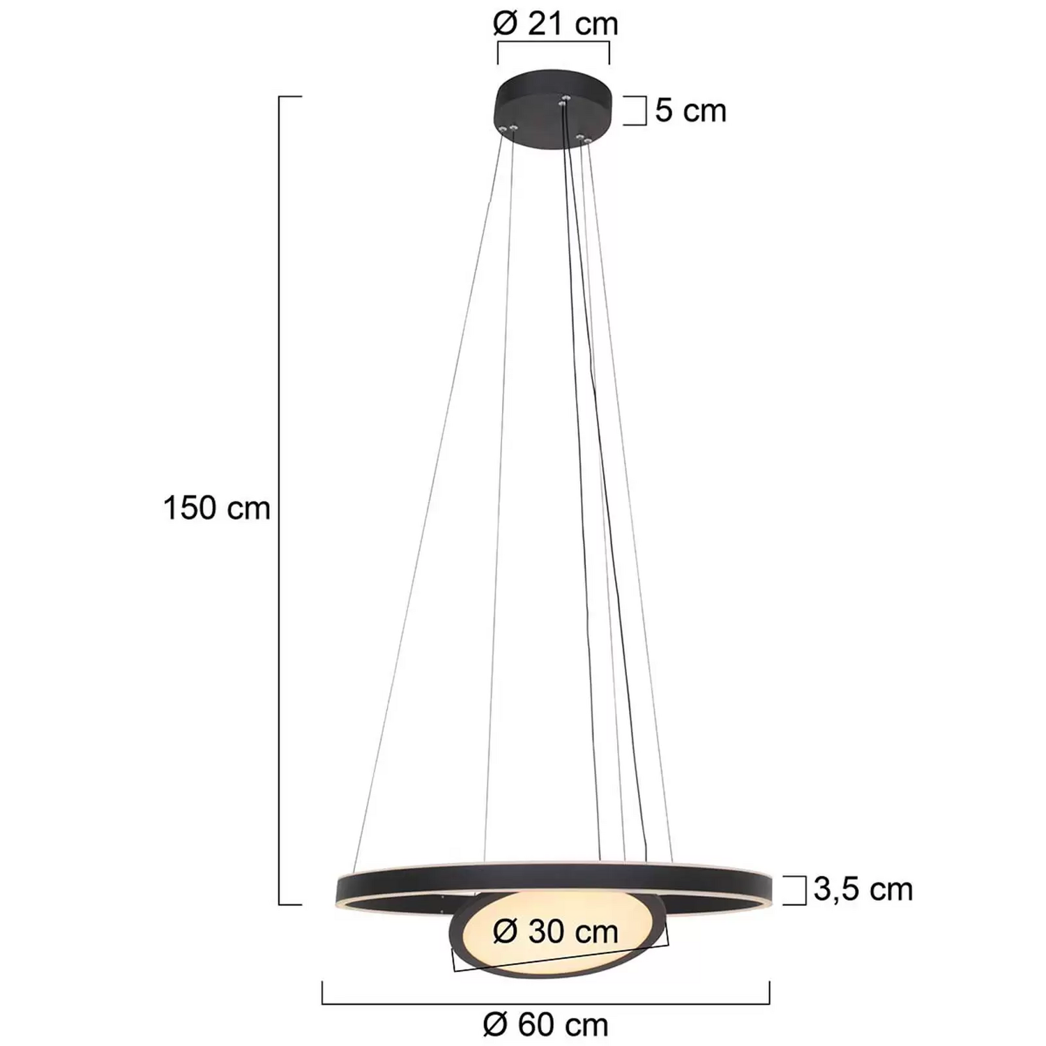 Steinhauer Led Hängeleuchte Ringlux 3 Flammig Schwarz ø 60 Cm Deckenlampe Lampe B-Ware - 8712746167290
