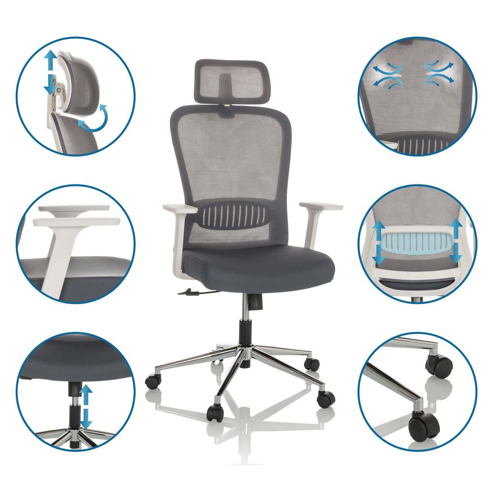 hjh OFFICE Bürostuhl Chefsessel BELAIA W Computerstuhl Büro Netzstoff Stoff grau - 4064323035022