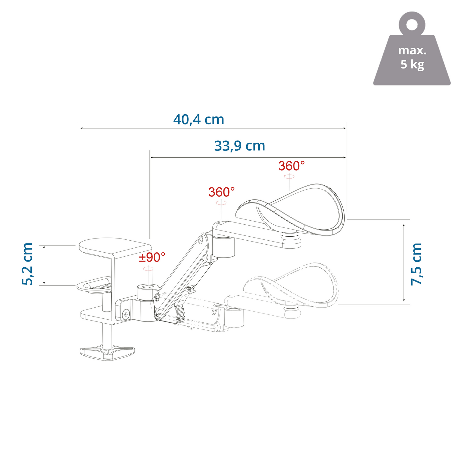 B-Ware Hjh Office Relex Rt1 Handablage Armstütze Handstütze Armablage Hand Ablage Arm