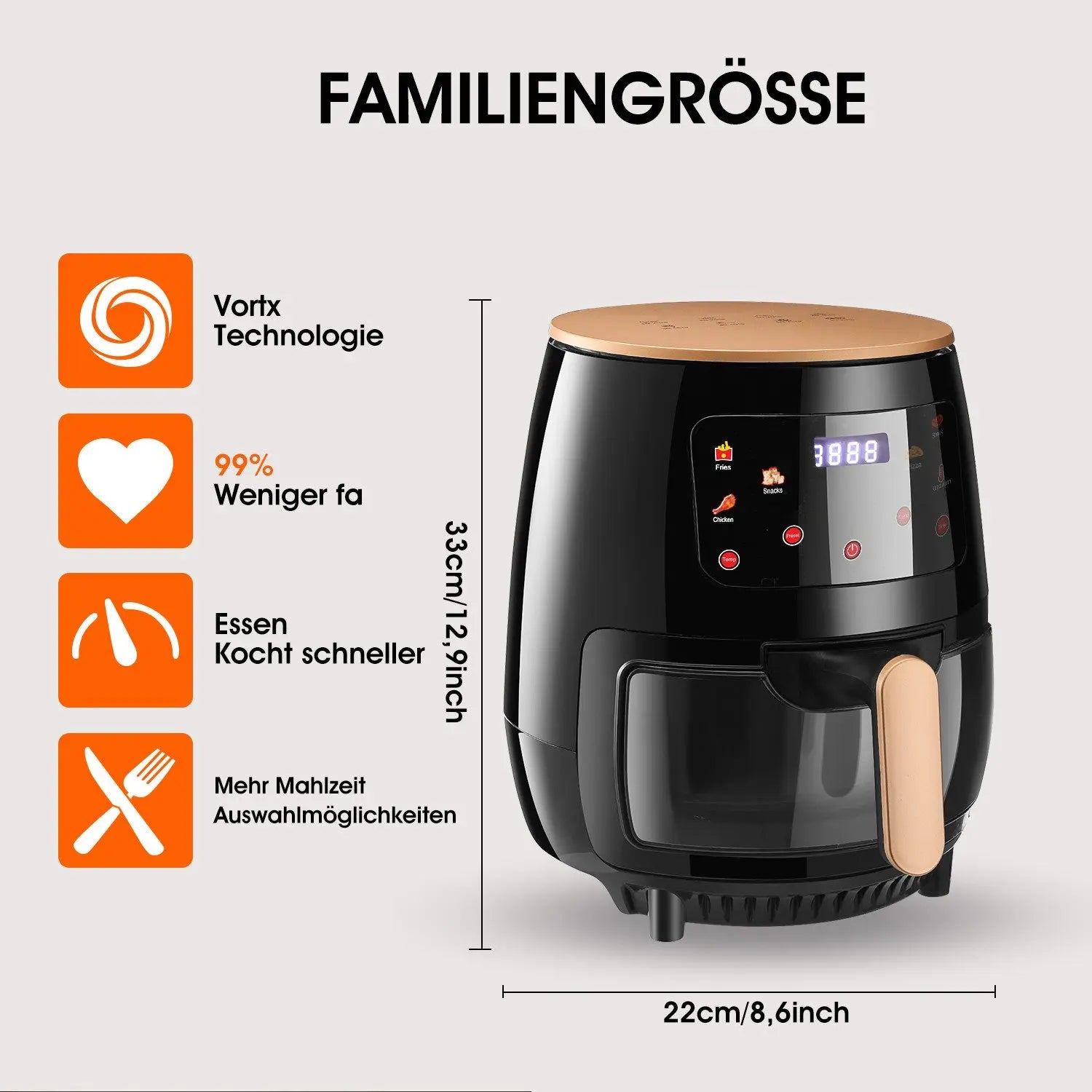 B-Ware Oyajia Fritteuse Heißluftofen Airfryer Schwarz 6 L Glasfrittierkorb Siehe Text - 745166470907
