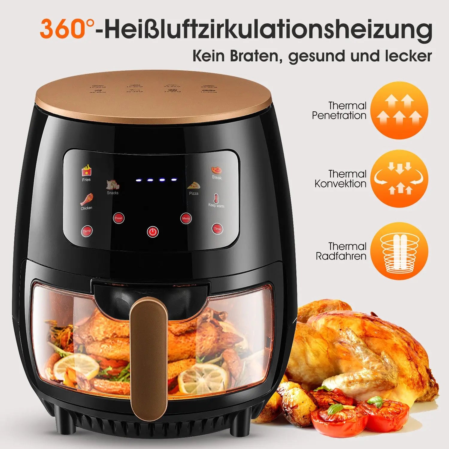 B-Ware Oyajia Fritteuse Heißluftofen Airfryer Schwarz 6 L Glasfrittierkorb Siehe Text - 745166470907