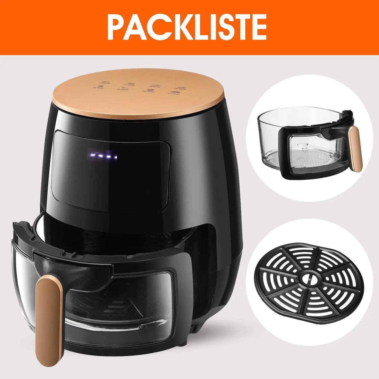 B-Ware Oyajia Fritteuse Heißluftofen Airfryer Schwarz 6 L Glasfrittierkorb Siehe Text - 745166470907