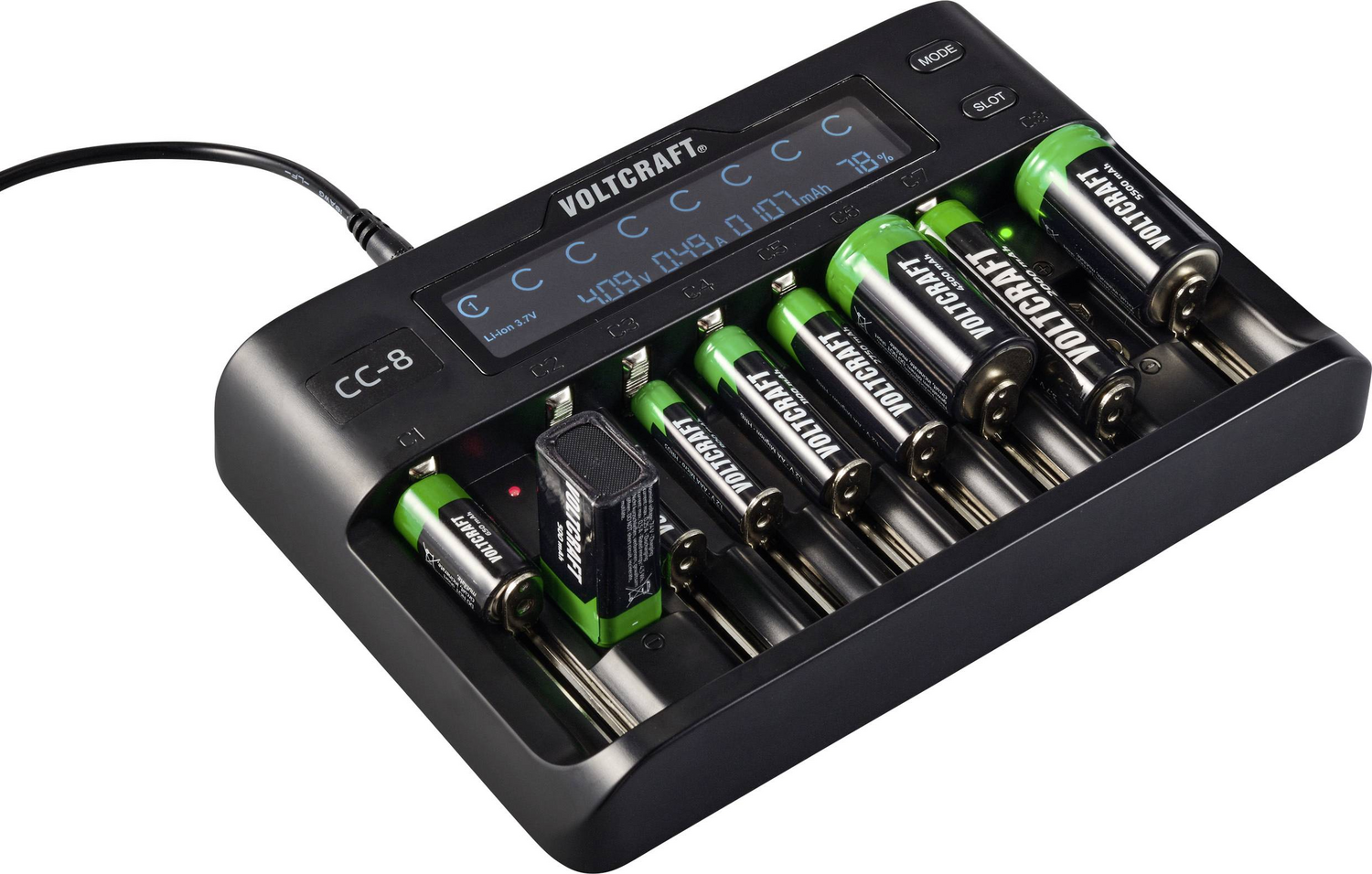 B-Ware Voltcraft Cc 8 Rundzellen Ladegerät Li Ion Li Fe Po Ni Mh Ni Cd A Mignon Micro M894