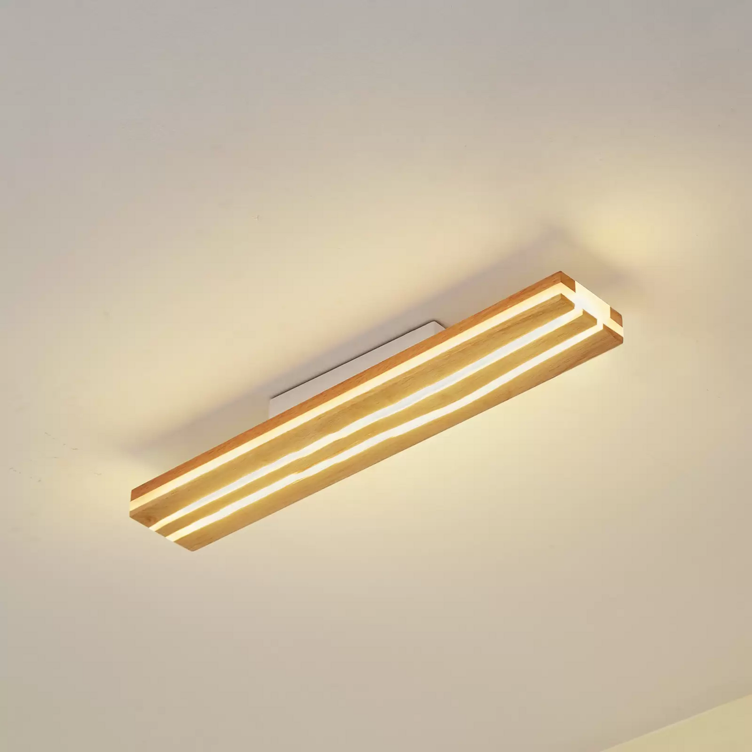 B-Ware Lucande Led Deckenleuchte Silja Holz 100 Cm Deckenlampe Lampe Leuchte Spot Licht