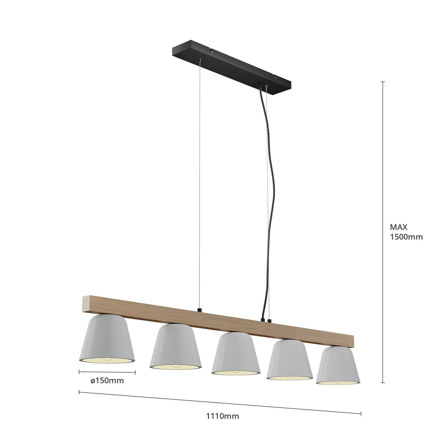 B-Ware Lucande Kalinda Hängeleuchte Pendelleuchte Deckenlampe Beton Holz 5 Flammig 501