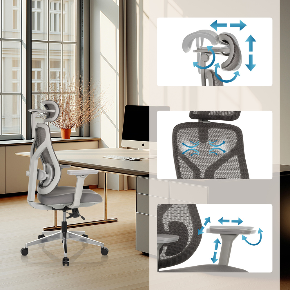 B-Ware Hjh Office Bürostuhl Chefsessel Cassilis W Netzstoff Grau Drehstuhl Polyester - 4064323039037