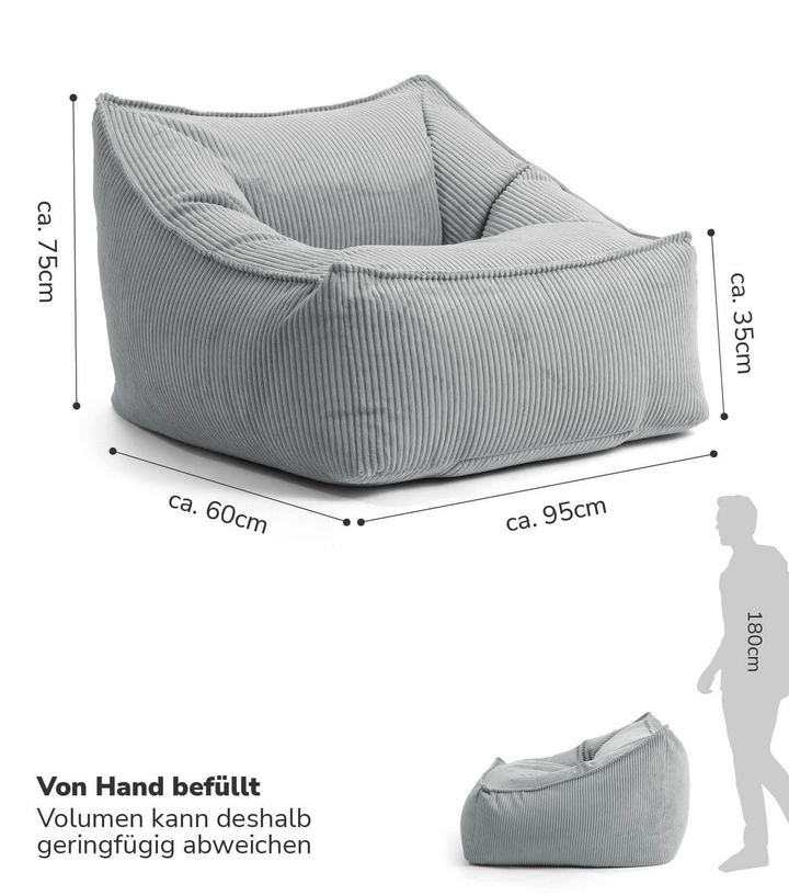 Mokebo Der Lümmel Sitzsack Sessel  Xxl Sitzsack Cord Sessel Relaxkissen Grau B-Ware
