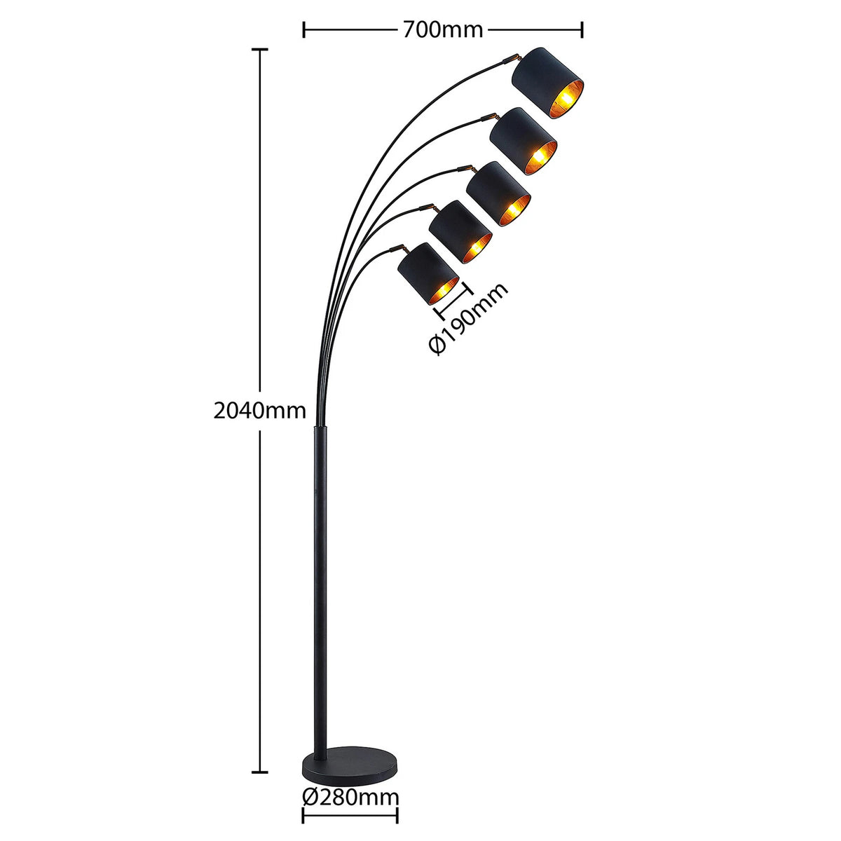 Lindby Stehleuchte Standlampe Abiram schwarz gold Textil Stahl Schalter E14 LED - 7630934117548