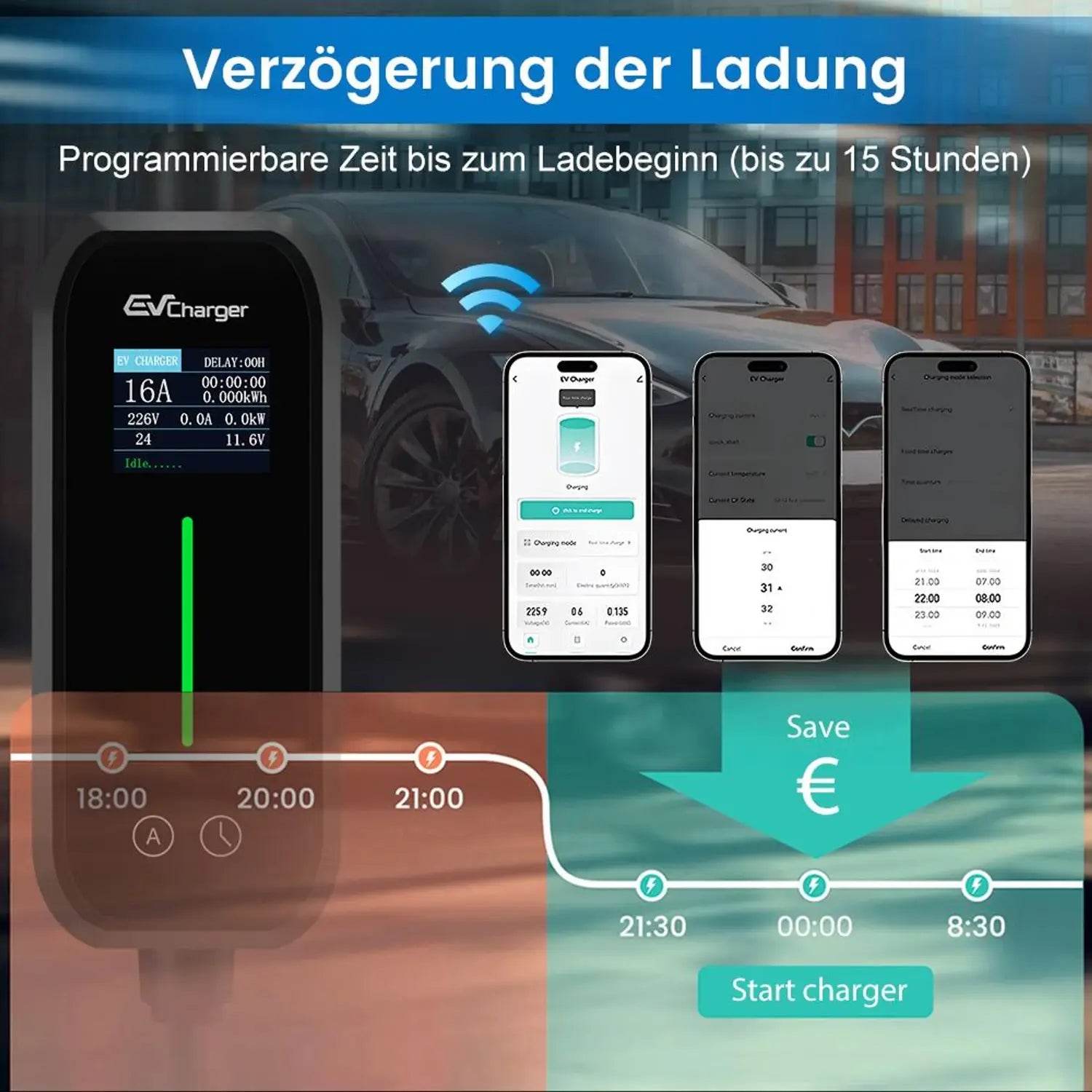 B-Ware Junsun Ladegerät Ladekabel Elektrofahrzeug Ev Auto App Wifi Tragbar Schwarz - 763235916873