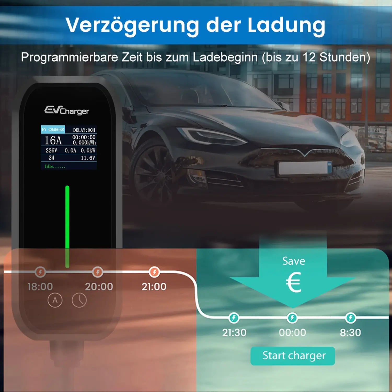 B-Ware Junsun Ladegerät Ladekabel Elektrofahrzeug Ev Auto App Wifi Tragbar Schwarz - 763235916873