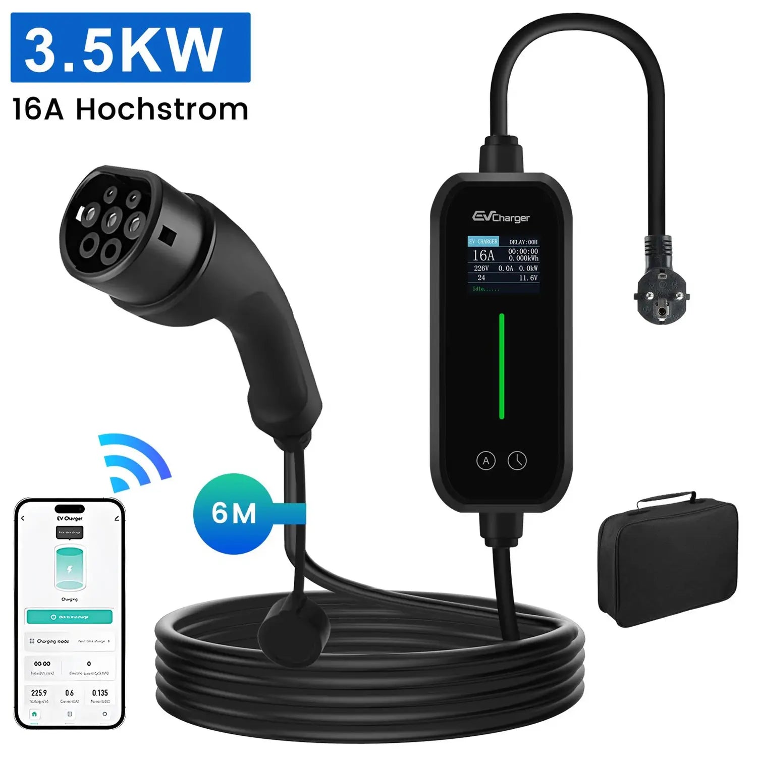 B-Ware Junsun Ladegerät Ladekabel Elektrofahrzeug Ev Auto App Wifi Tragbar Schwarz - 763235916873