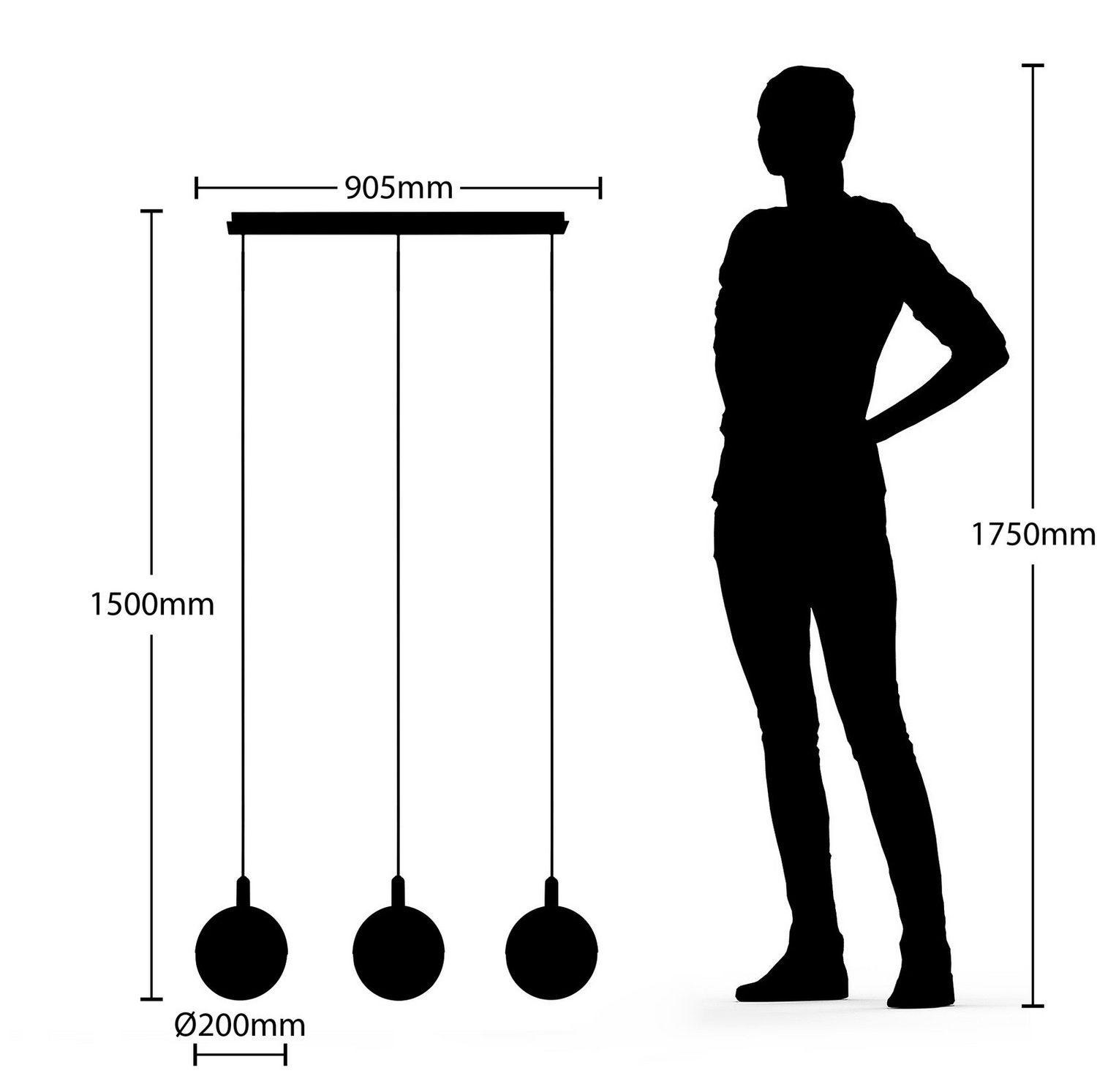 Suspension Lucande Dustian, plafonnier à 3 lumières, 90 cm, qualité B