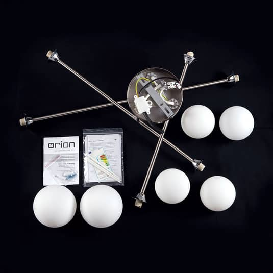 Orion Deckenlampe Snowwhite Deckenleuchte Deckenlicht Mit Gestänge 6fl. Nickel B-Ware - 9003090271405