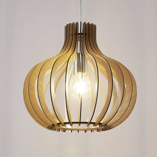 B-Ware Lindby Holz Pendelleuchte Sina Hängelampe Deckenlampe Leuchte E27 Ballonförmig
