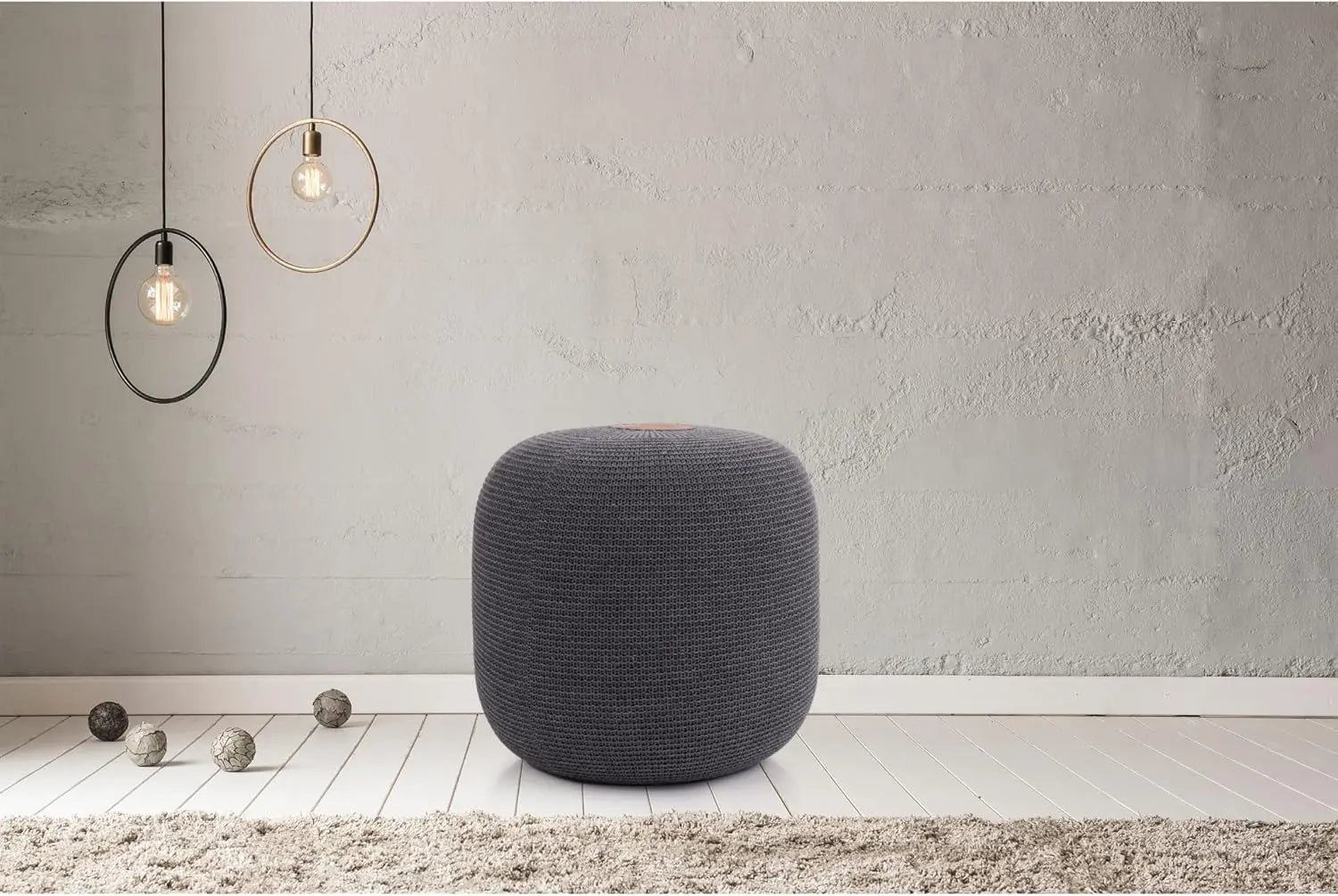 B-Ware Gozos Pouf Hocker Sitzhocker Sitzsack Boho Strick Baumwolle Anthrazit ø 40 Cm