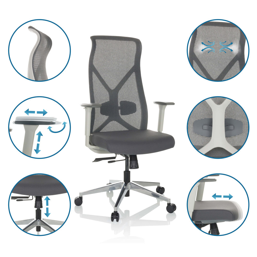 hjh OFFICE Drehstuhl Bürostuhl Schreibtischstuhl AZURRO WHITE Netzstoff grau - 4064323035985