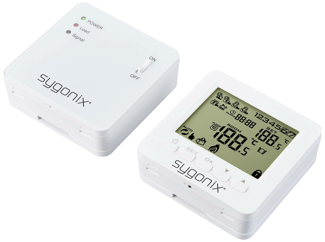 Sygonix Funk-Raumthermostat Thermostat Aufputz Wochenprogramm 1 bis 70 °C wei947