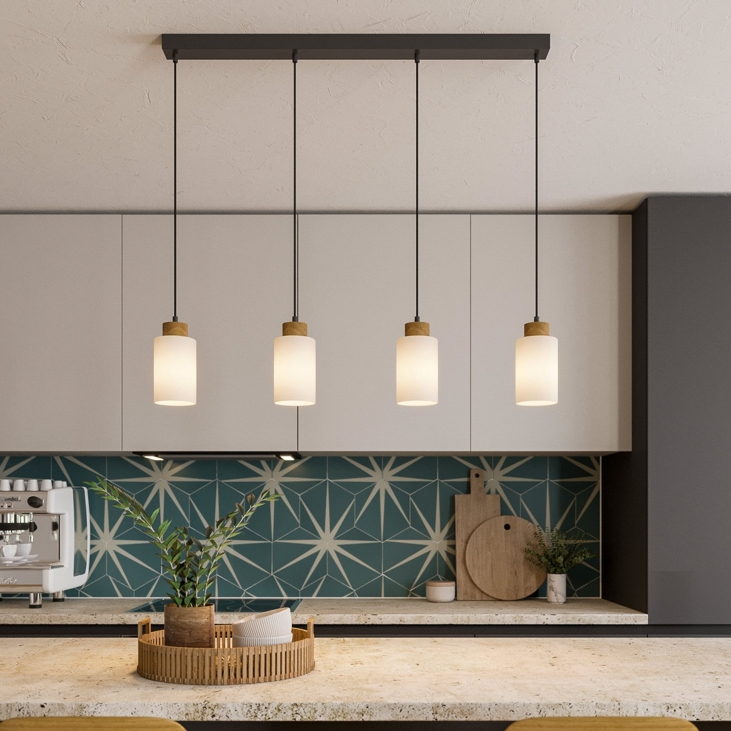 Envostar Talia Hängeleuchte Pendelleuchte Deckenlampe Lampe 4 Flammig Eiche Weiß B-Ware - 4251911723823