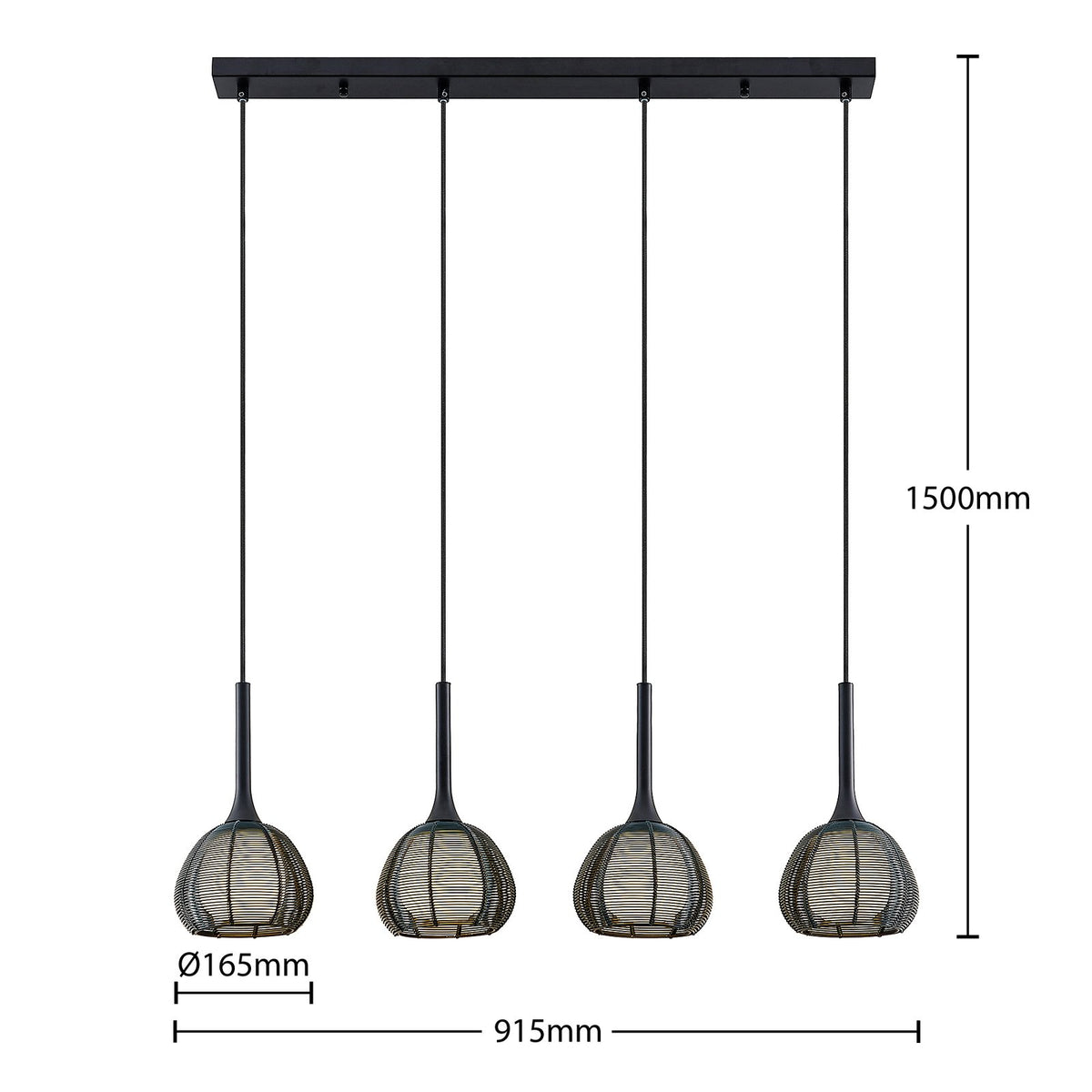 Lucande Tetira Hängeleuchte Hängeleuchte Lampe Leuchte Esstisch 4fl lang schwarz - 4251096598759