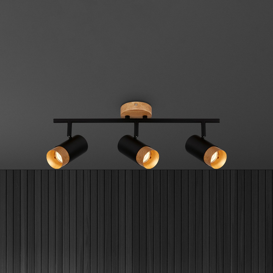 Briloner Deckenspot Plek Gu10 Schwarz Holz Dreiflammig Deckenlampe Lampe Leuchte B-Ware - 4002707445425