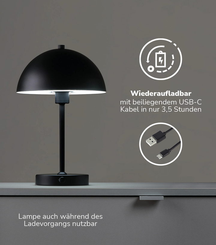 mokebo LED Tischlampe kabellos, Akku Tischleuchte dimmbar & aufladbar mit USB-C