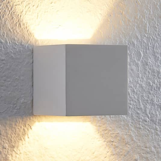 Applique murale LED Lindby Quaso en plâtre blanc, lampe murale, éclairage mural, luminaire de couloir 