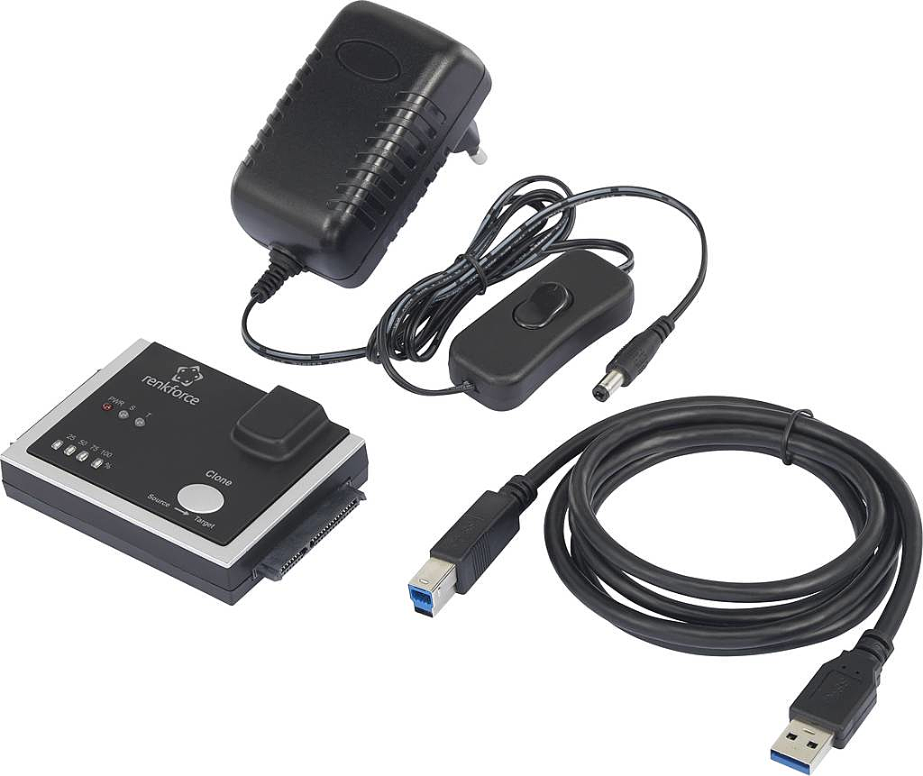 Copieur de disque dur SATA 1 baie Renkforce avec alimentation et support de stockage