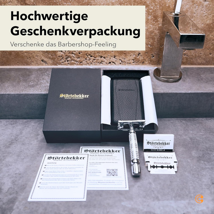 Störtebekker Rasierhobel Nassrasierer Rasierer Herrenrasierer Reiseetui Silber B-Ware