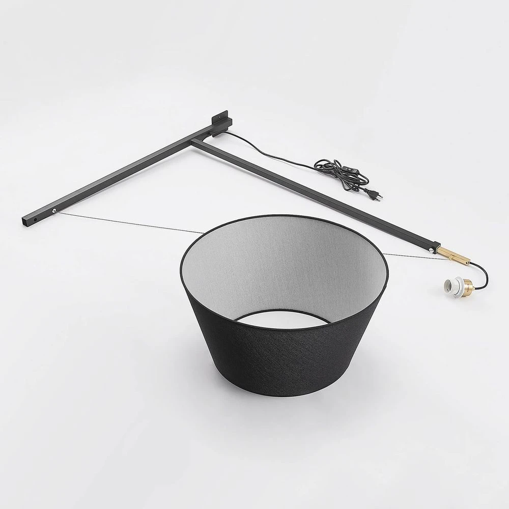 B-Ware Lucande Wandleuchte Wandlampe Beleza Auszieharm Textil Schwarz Schirm