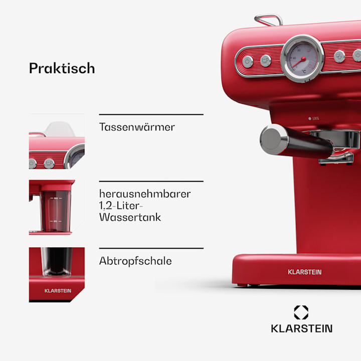 Klarstein Espressionata Evo Kaffeemaschine Espressomaschine 950W Kaffee