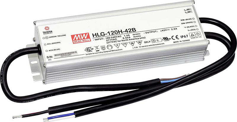Driver LED Mean Well HLG-120H-24B, transformateur LED à tension et courant constants