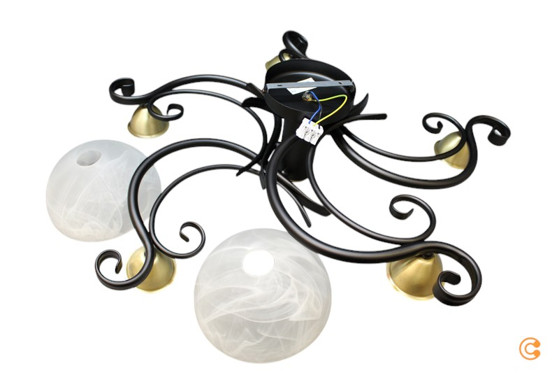 Deckenlampe Flora 5 Glasschirme Schwarz Messing Deckenlampe Lamp Siehe Text/F855 B-Ware