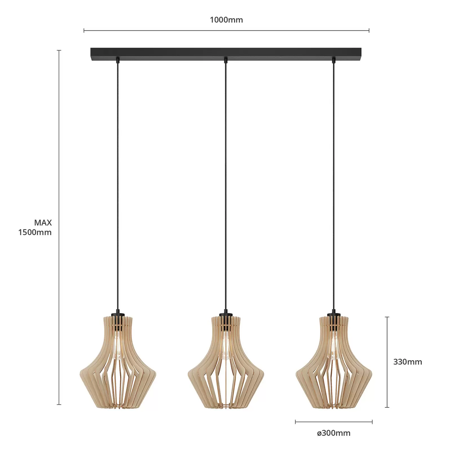 Envostar Floj Hängelampe Birkensperrholz 3 Flammig Hängeleuchte Leuchte Lampe B-Ware - 4251911724134