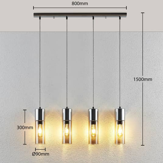 Lindby Pendellampe Pendelleuchte Lampe Leuchte Eleen mit 4 Rauchglaszylindern