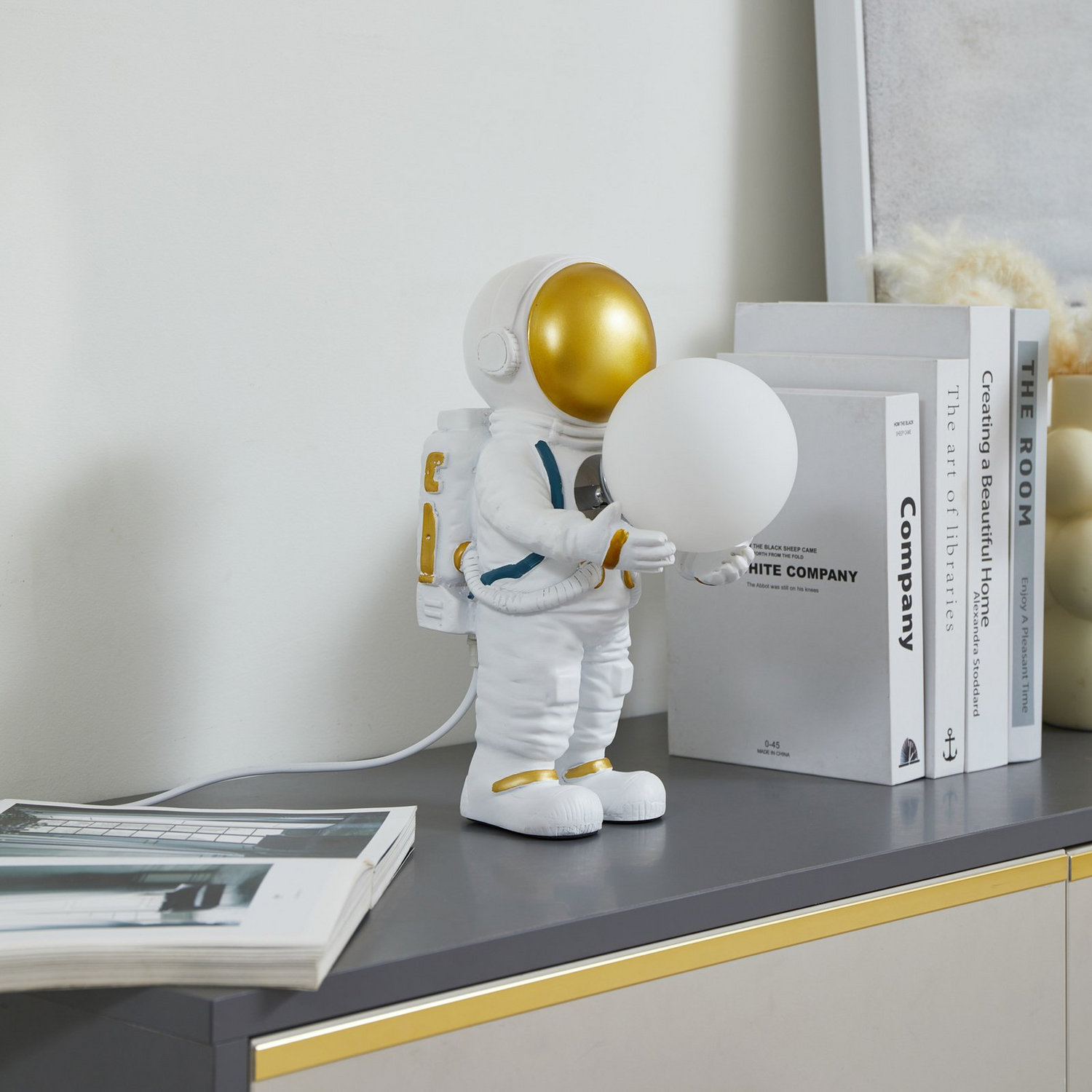 B-Ware Lindby Tischleuchte Kosmo Weiß Gold Keramik Glas Tischlampe Lampe Leuchte S842