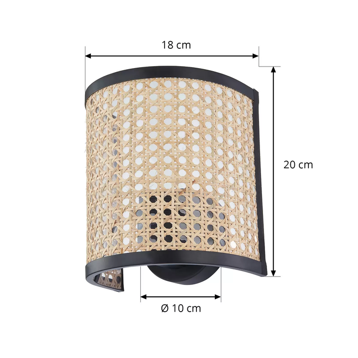 Lindby Wandleuchte Yaelle 20 cm hoch Rattan schwarz Lampe Leuchte Spot E27 Licht