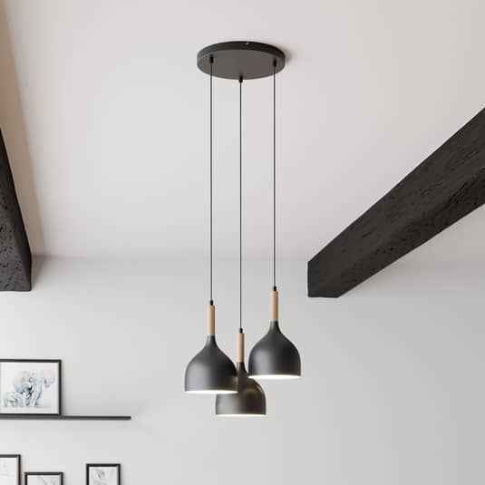 B-Ware Euluna Hängeleuchte Noak Hängeleuchte Lampe Leuchte 3 Flammig Schwarz Holz 99